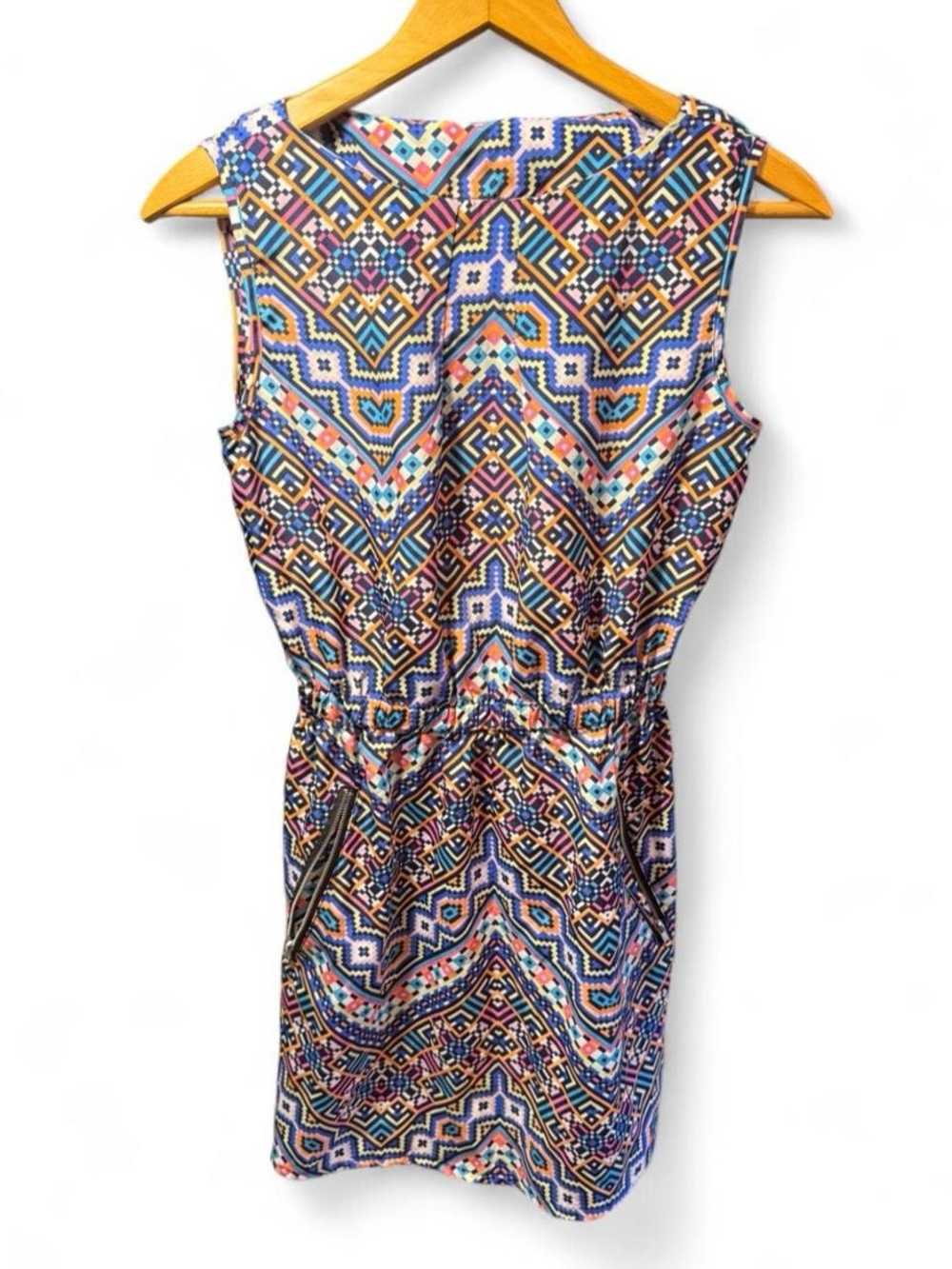 Sleeveless Geo-Print Mini Dress in Blue Multi
